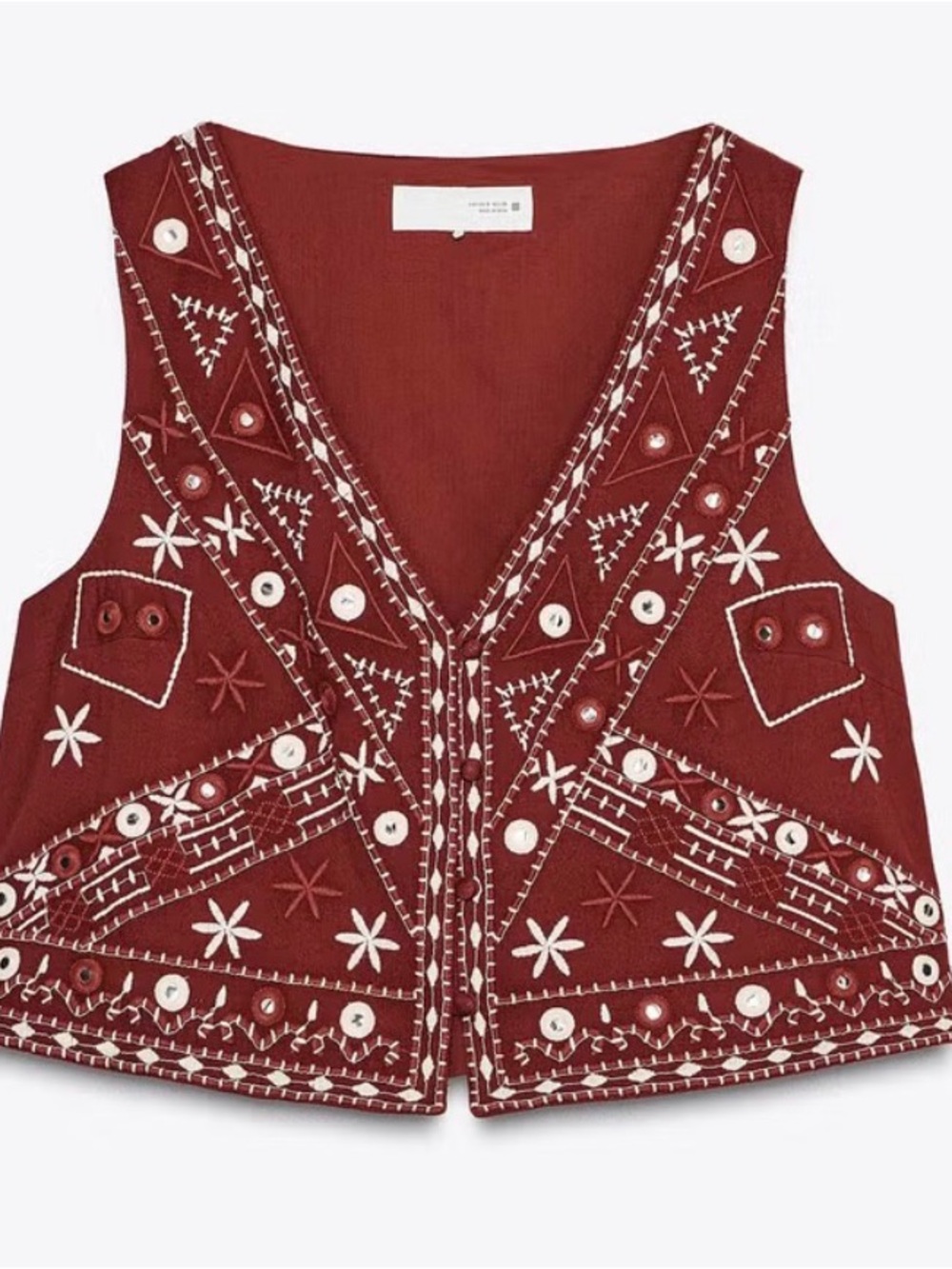 Zara Embroidered Bohemian Vest with Button Accents/ Size XS